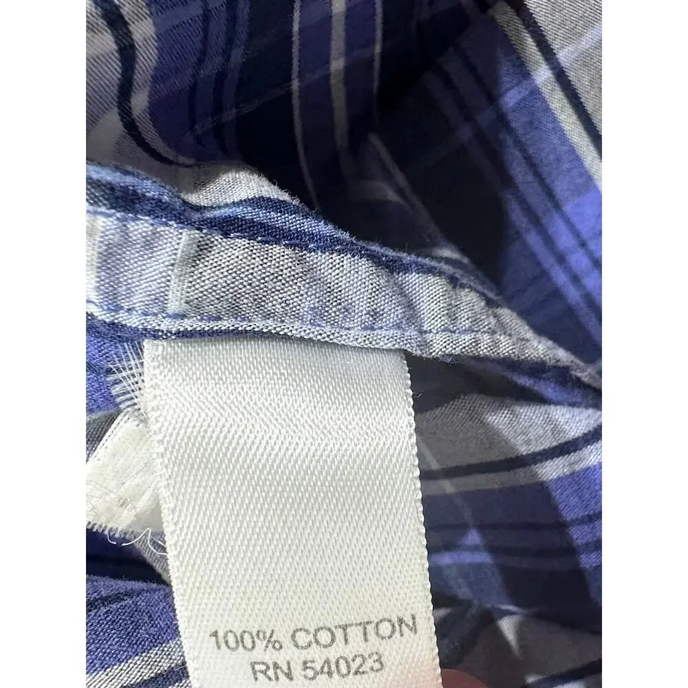 Banana Republic Mens Button Up‎ Shirt Size Medium 15-15.5 Blue Plaid 100% Cotton